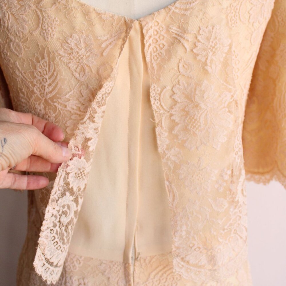 Vintage 1960s Dress, Pink Illusion Lace Fluttery Open Back - Picture 11 of 11